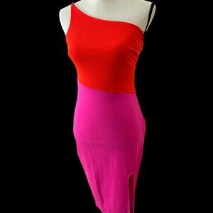 Color Block One Shoulder Dress Sz S